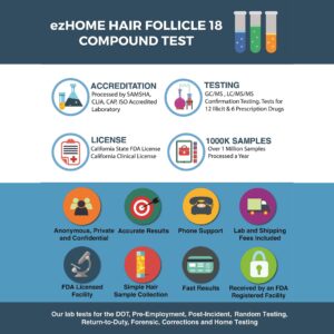 Phamatech ezHOME Hair Follicle 18 Panel Drug Test - AMP, COC, MDMA, THC, mAMP, OPI, PCP, MDEA, MDA, CE, NCOC, 6-MAM - Shipping & Lab Fees Included