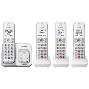 panasonic cordless phone with answering machine, link2cell bluetooth, voice assistant and advanced call blocking, expandable system with 4 handsets - kx-tgd864w (white)