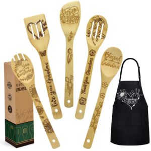 Best Grandma Gifts, Birthday Christmas Gifts for Grandma Nana Grandmother, Kitchen Utensils Set Include Wooden Spoons for Cooking and Cooking Apron, Mother's Day Gift Idea for Grandma