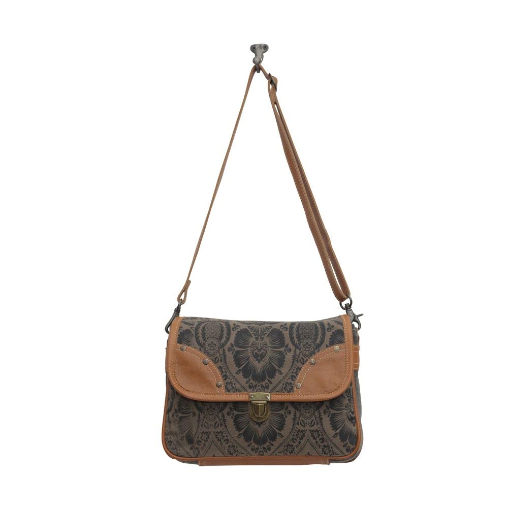 Myra Bag Western Leather Messenger Bag for Women - Upcycled Canvas Shoulder Crossbody Bag