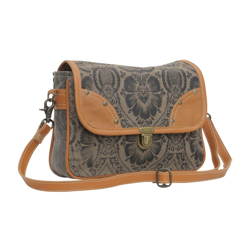 Myra Bag Western Leather Messenger Bag for Women - Upcycled Canvas Shoulder Crossbody Bag