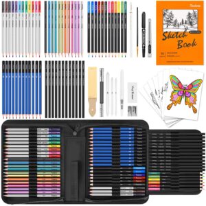 art supplies for adults kids, 81-pack pro art kit drawing pencils set, drawing supplies sketch book, sketching pencils kits, graphite pencils, charcoal pencils, watercolor metallic sketch art pencils