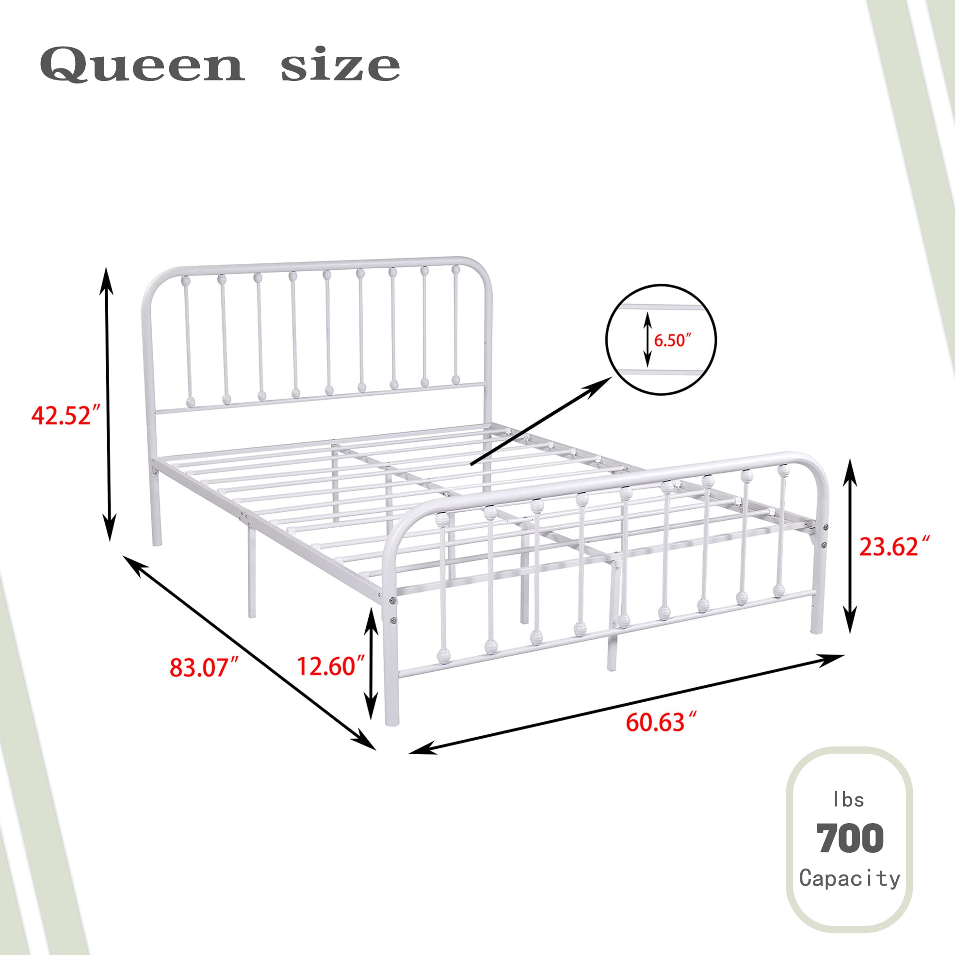 alazyhome Queen Size Metal Platform Bed Frame with Headboard and Footboard Sturdy Heavy Duty Steel Slat Support No Box Spring Needed Easy Assembly White