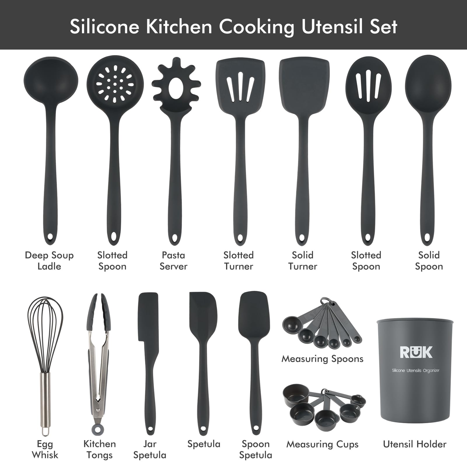 Kitchen Utensils Set, 24 Pcs Silicone Cooking Baking Spatula Spoon Utensils Sets with Holder for Nonstick Cookware, 446°F Heat Resistant, Kitchen Gadgets Tools Essentials for New Home, Dishwasher Safe