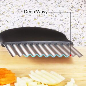 Strong Crinkle Cutter Heavy Duty French Fry Knife Thicken Stainless Steel Wavy Chopper Black Handle Durable Slicer for Potato Cucumber Veggies (Black)