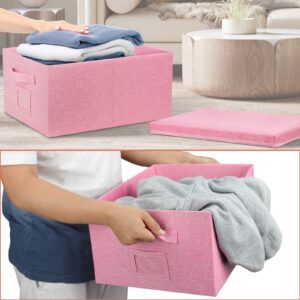 Graciadeco 22.8qt Closet Storage Boxes with Lids Pink Folding Keepsake Storage Bins Stackable Flat Lidded Carboard Storage Contaner for Clothes Barbie Shoes, 2 Pack