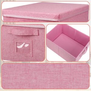 Graciadeco 22.8qt Closet Storage Boxes with Lids Pink Folding Keepsake Storage Bins Stackable Flat Lidded Carboard Storage Contaner for Clothes Barbie Shoes, 2 Pack