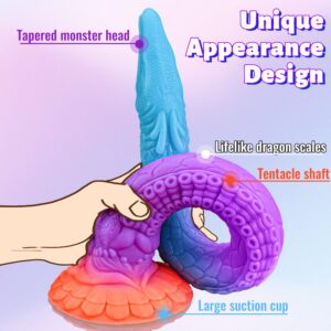 Huge Tentacle Dildo Dragon Anal Dildo,17.7" Long Monster Dildo Alien Dildos Glow in The Dark, Silicone Anal Toys Thick Large Butt Plug for Deepest Sex, Horse Knot Animal Dildo for Men & Women