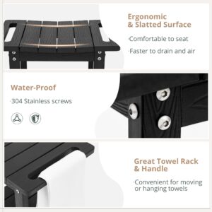 LUE BONA HDPS Shower Benches for Inside Shower, Black Shower Stool for Shaving Legs with Shelf, Waterproof Shower Chair Seat for Spa Bathroom, Weather Resistant/Non-Slip/Handles/Indoor or Outdoor Use