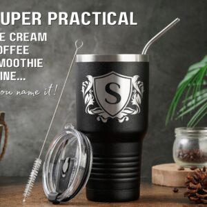 Onebttl Personalized Gifts for Men with Initial J, Monogrammed Travel Tumbler for Him, Custom Coffee Cups, Unique Birthday Christmas Gifts for Men who Have Everything, Black, 30oz