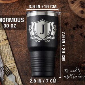 Onebttl Personalized Gifts for Men with Initial J, Monogrammed Travel Tumbler for Him, Custom Coffee Cups, Unique Birthday Christmas Gifts for Men who Have Everything, Black, 30oz