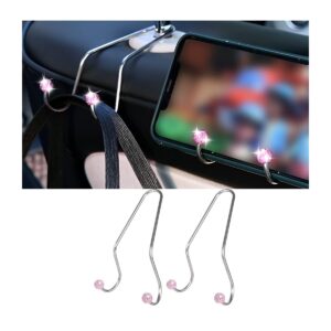 auceli 2pcs bling car headrest hooks, rhinestones car back seat headrest organizer, diamond auto backseat hanger storage holder for bag purse clothes grocery, universal for suv truck (pink)