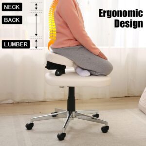 cross legged chair with adjustable tilt angle, height-adjustable kneeling chair for office and home, ergonomic office chair, criss cross chair (white)