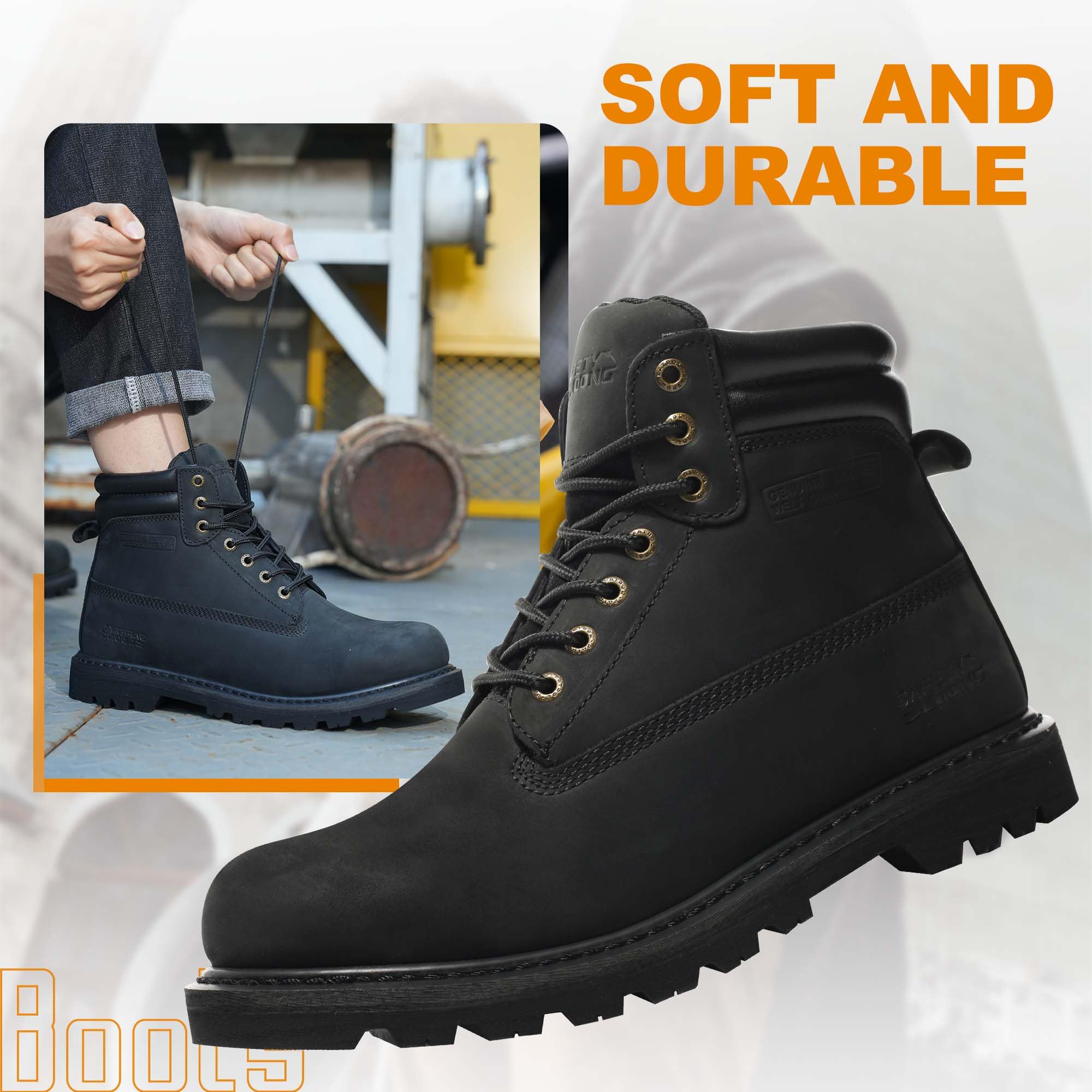 SAFETY LOONG Work Boots for Men Waterproof Soft Toe Non Slip Comfortable Boots