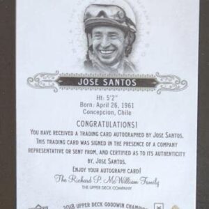 2018 Upper Deck Goodwin Jose Santos Chile HOF Horse Racing Authentic Signed Card - Autographed Soccer Photos