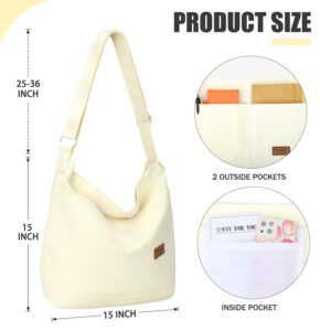 Durable Canvas Tote Bag with External Pocket Design, Stylish Appearance, Adjustable Shoulder Strap (Beige)