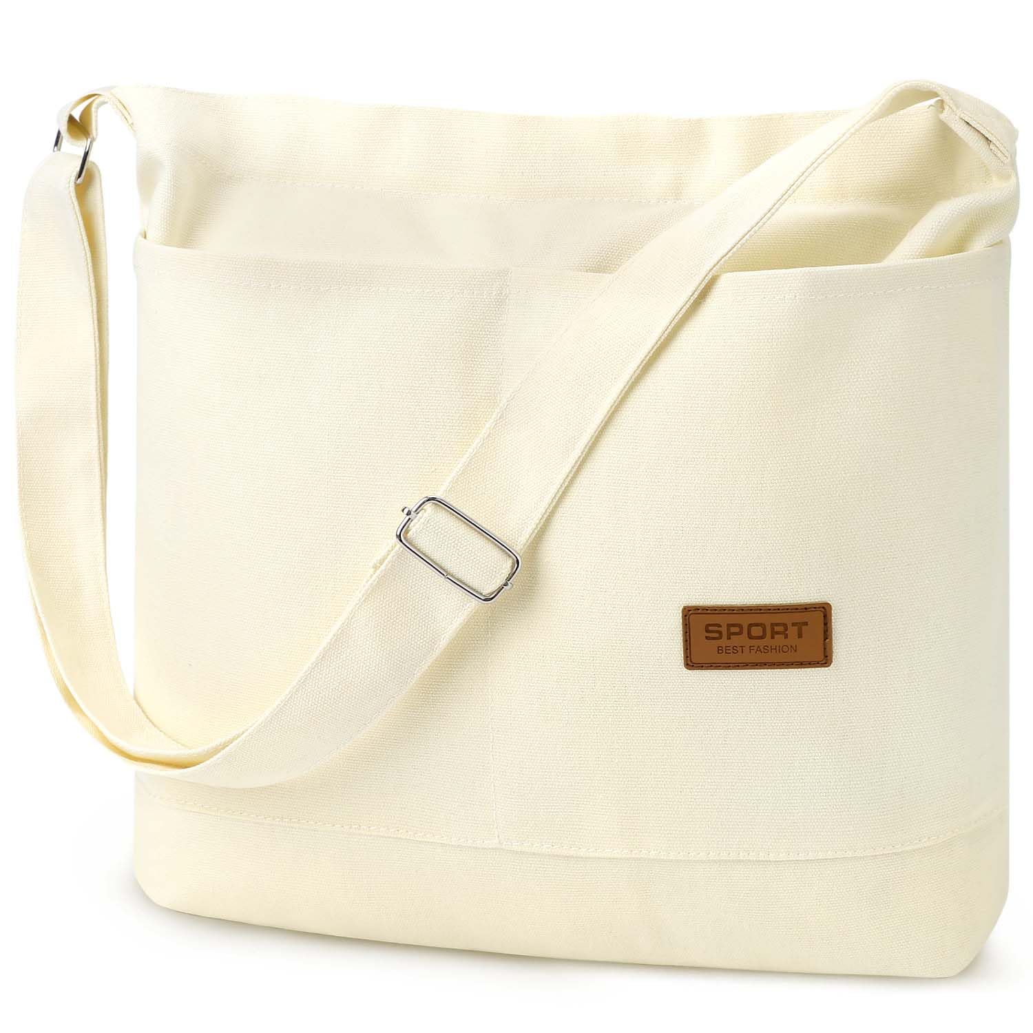 Durable Canvas Tote Bag with External Pocket Design, Stylish Appearance, Adjustable Shoulder Strap (Beige)