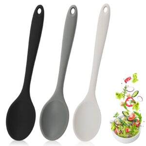 3 Pcs Silicone Mixing Spoons Nonstick Heat Resistant BPA Free Basting Spoons Set Kitchen Utensil for Cooking Stirring Mixing Serving (Black & Dark Grey & Light Grey)