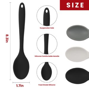 3 Pcs Silicone Mixing Spoons Nonstick Heat Resistant BPA Free Basting Spoons Set Kitchen Utensil for Cooking Stirring Mixing Serving (Black & Dark Grey & Light Grey)