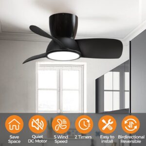 slochi Quiet Ceiling Fans with Lights and Remote, Low Profile Outdoor Ceiling Fans for Patios with Light, 32 inch Black Ceiling Fan with Light Flush Mount for Outdoor Bedroom Patio