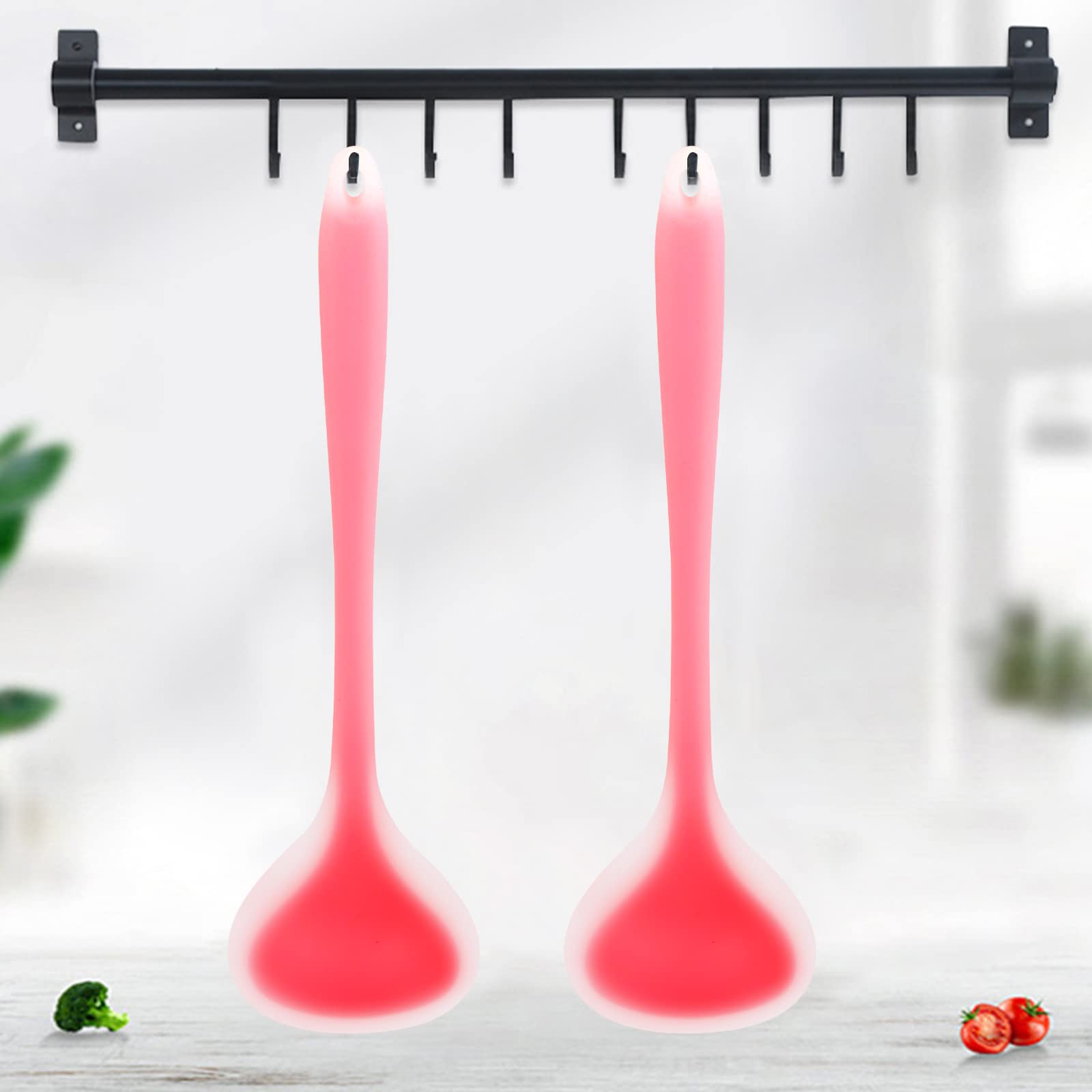 Semitransparent Silicone Soup Spoon 11.8 inches Silicone Ladle Spoon Heat Resistant BPA Free Kitchen Tools for Cooking Stirring Serving Soup(Red)