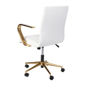 Flash Furniture James Mid-Back Designer Executive Office Chair - White LeatherSoft Upholstery - Brushed Gold Base and Arms - Height Adjustable 360° Swivel Seat