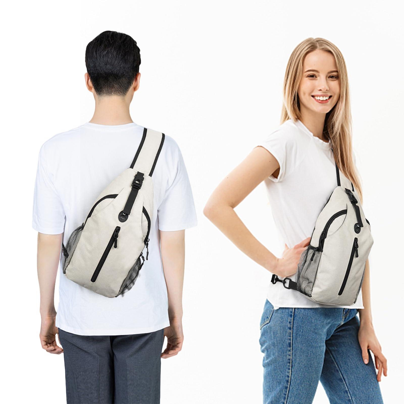 angel wish Sling-Bag Crossbody-Bag Women-Men Backpack-Daypack - Hiking Chest Travel with Water Bottle Pocket Portable Hiking Daypacks For Women Ivory White