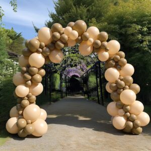 Tan Balloons Double Stuffed Balloon Arch with Coffee Brown Balloons Inside - Neutral Tan Brown Balloons Different Sizes 5In 12In 18In, 2 Layer Thick Boho Balloon Garland Arch Kit for Birthday Party