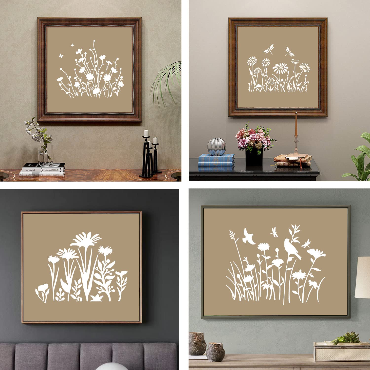 16 Pieces Wildflower Stencils for Painting, Reusable Small Spring Wild Flower Stencils Wall Stencils, DIY Small Drawing Template Stencil for Painting on Wood Wall Canvas Home Decor(5x6Inch)