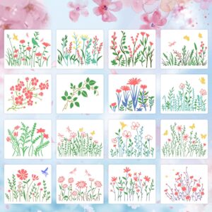 16 Pieces Wildflower Stencils for Painting, Reusable Small Spring Wild Flower Stencils Wall Stencils, DIY Small Drawing Template Stencil for Painting on Wood Wall Canvas Home Decor(5x6Inch)