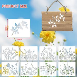 16 Pieces Wildflower Stencils for Painting, Reusable Small Spring Wild Flower Stencils Wall Stencils, DIY Small Drawing Template Stencil for Painting on Wood Wall Canvas Home Decor(5x6Inch)