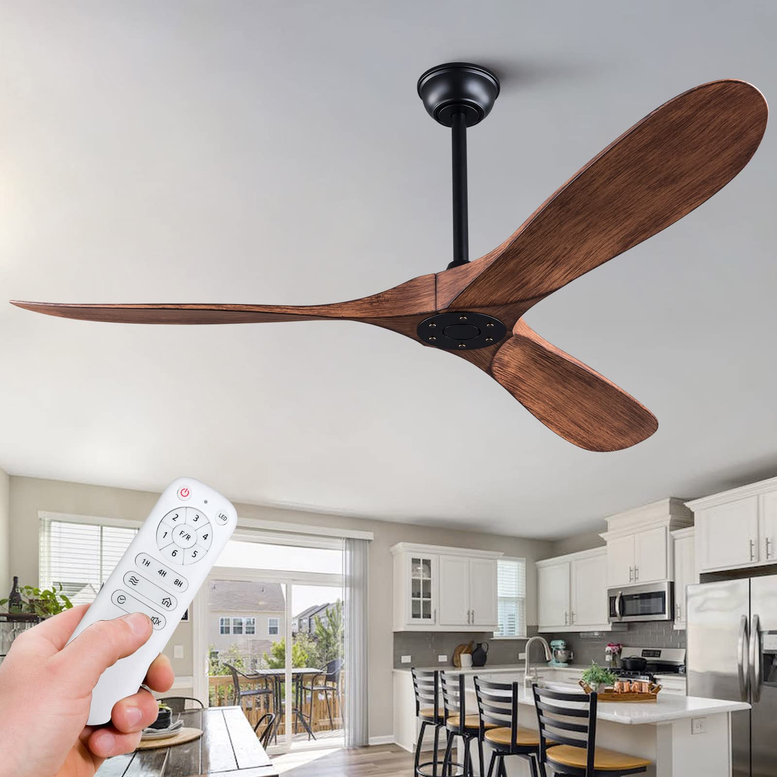 KBZZ 60'' Ceiling Fan without Light, Modern ABS Ceiling Fan with Remote Control, Outdoor Ceiling Fan No Light with Silent Reversible DC Motor, Indoor Ceiling Fan for Patio Living Room