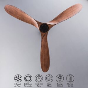 KBZZ 60'' Ceiling Fan without Light, Modern ABS Ceiling Fan with Remote Control, Outdoor Ceiling Fan No Light with Silent Reversible DC Motor, Indoor Ceiling Fan for Patio Living Room