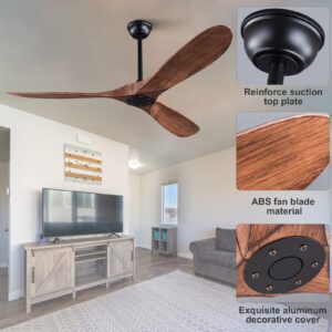 KBZZ 60'' Ceiling Fan without Light, Modern ABS Ceiling Fan with Remote Control, Outdoor Ceiling Fan No Light with Silent Reversible DC Motor, Indoor Ceiling Fan for Patio Living Room