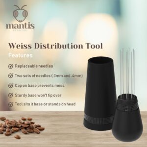 Mantis WDT Tool Espresso - 9 Needle Distribution Tool with Stand | Needle Espresso Stirrer | .4mm and .3mm needles included | Aluminum Alloy Stand (Matte Black)