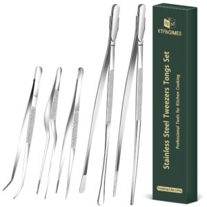 ktfnomes 5 pcs kitchen cooking tweezers,12" & 6.3" stainless steel kitchen tongs set,professional food tweezers for cooking,repairing,seafood,bbq,multi-use