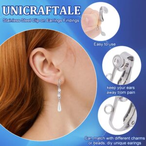 UNICRAFTALE 50Pcs Clip-on Earrings Findings Stainless Steel Clip-on Earring Non-Piercing Earrings Ear Clip Earring DIY Clip-on Earrings for Jewelry Making 16mm