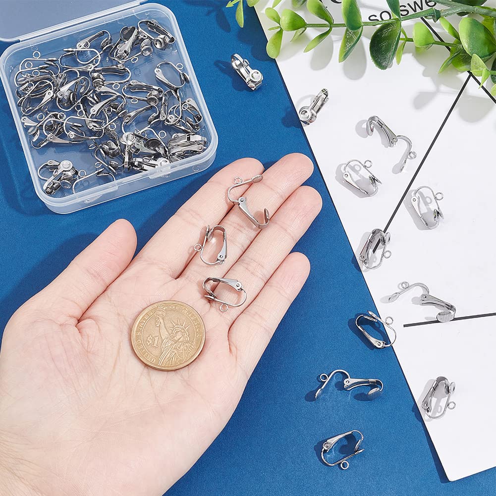 UNICRAFTALE 50Pcs Clip-on Earrings Findings Stainless Steel Clip-on Earring Non-Piercing Earrings Ear Clip Earring DIY Clip-on Earrings for Jewelry Making 16mm