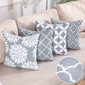 carrie home light grey couch pillows decorative neutral throw pillows 18x18 set of 4 grey and white outdoor waterproof pillow covers gray sofa pillows for living room (no inserts)