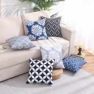 CARRIE HOME Light Grey Couch Pillows Decorative Neutral Throw Pillows 18x18 Set of 4 Grey and White Outdoor Waterproof Pillow Covers Gray Sofa Pillows for Living Room (No Inserts)