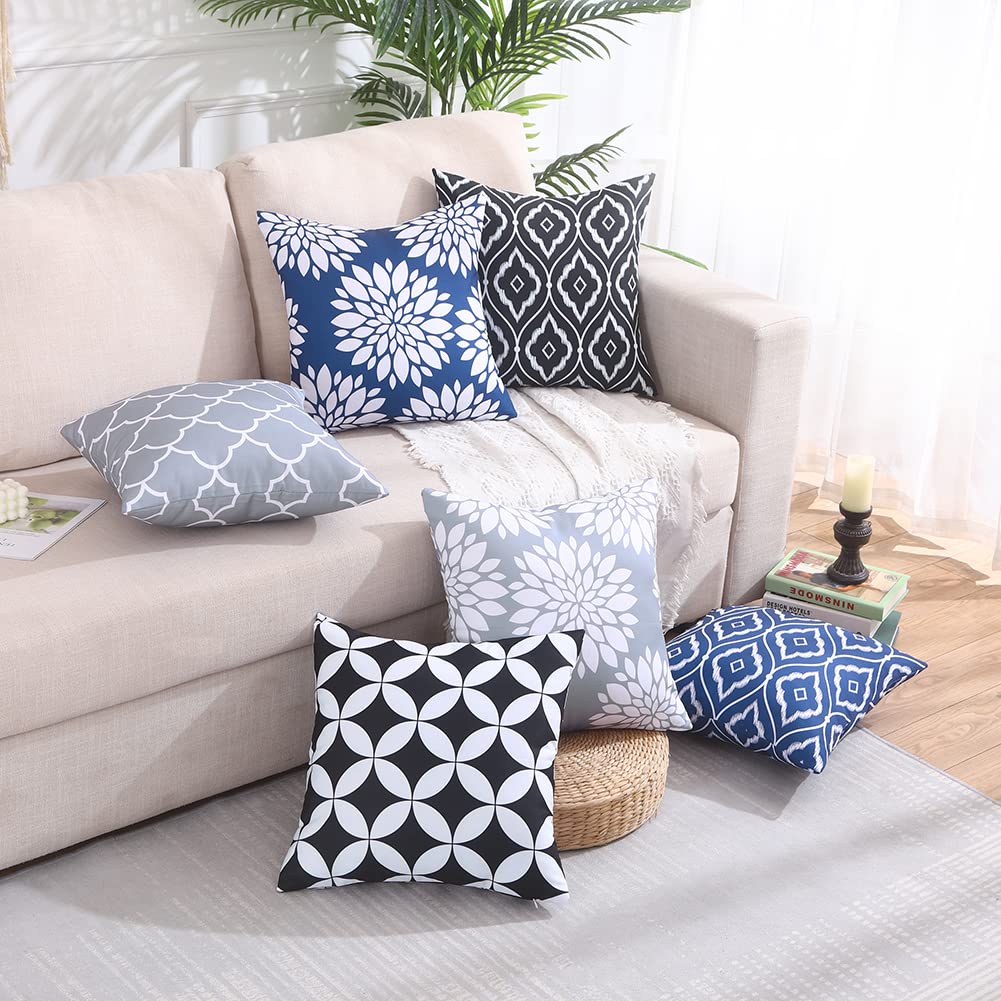 CARRIE HOME Light Grey Couch Pillows Decorative Neutral Throw Pillows 18x18 Set of 4 Grey and White Outdoor Waterproof Pillow Covers Gray Sofa Pillows for Living Room (No Inserts)