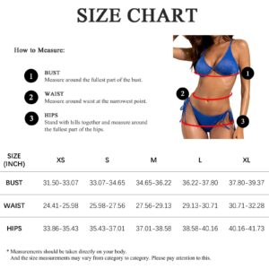 ZAFUL Women's Glitter Bikini Sets Sexy Criss Cross Straps 2 Piece Swimsuit Side Tie High Cut Thong Shiny Bathing Suit Blue L