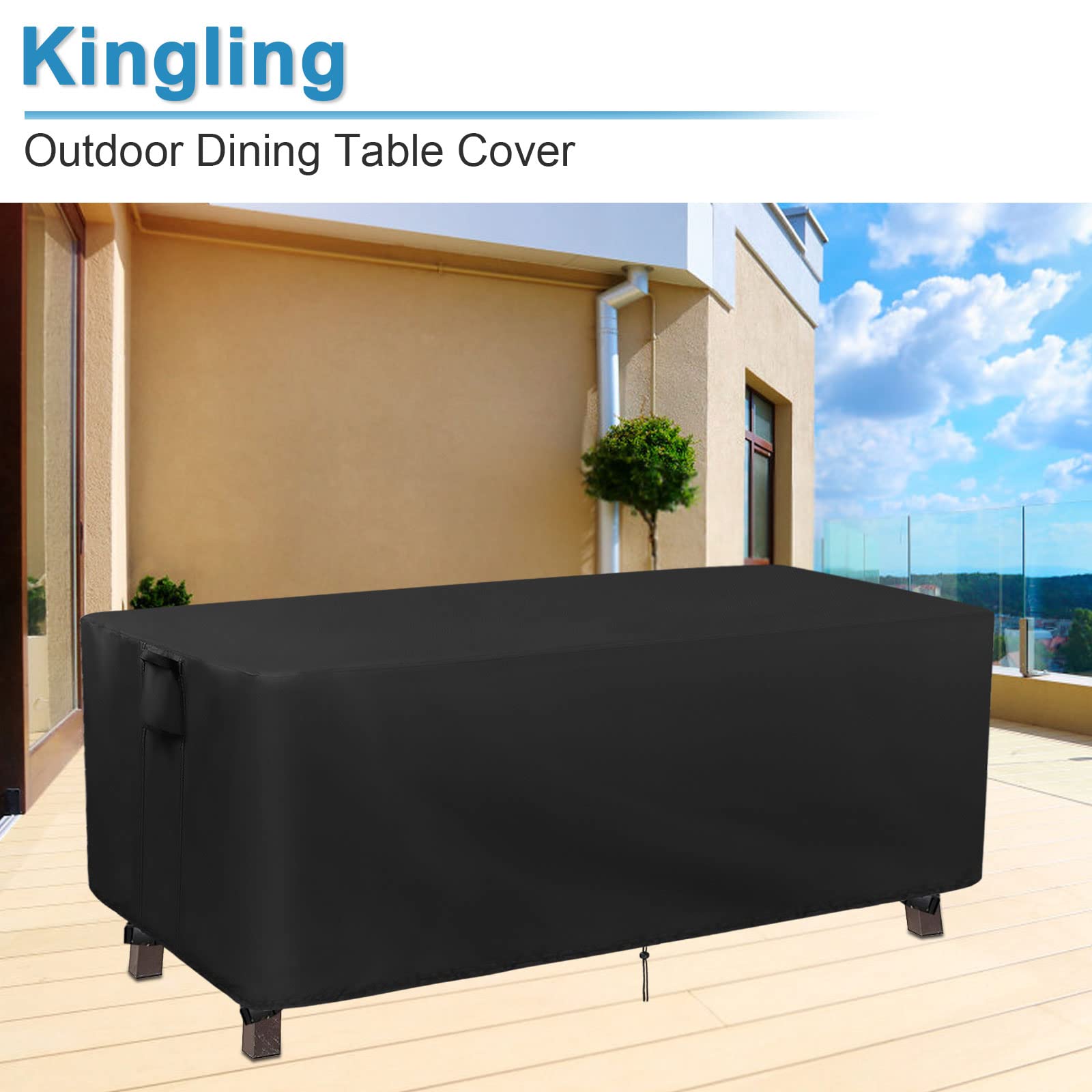 Kingling Outdoor Dining Table Cover, 60 Inch Patio Dining Table Cover Waterproof Rectangle Patio Table Cover Furniture Cover - 60''L x 38''W x 27''H