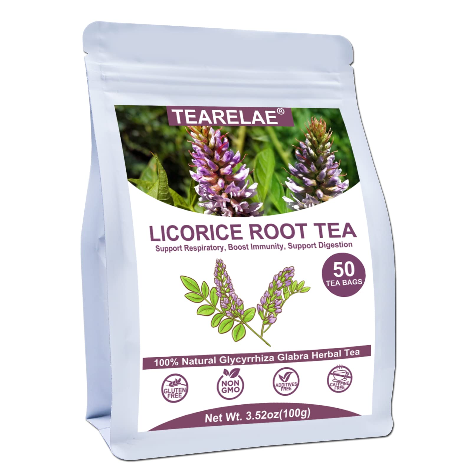 TEARELAE - Licorice Root Tea - 2g x 50 Count - 100% Pure Natural Licorice Root Herbal Tea Bag - Delightfully Sweet Flavor - Promote Respiratory Health - Caffeine-free - Non-GMO