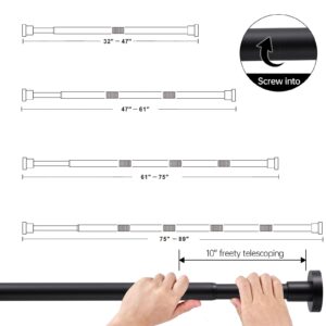 BRIOFOX Shower Curtain Rod Adjustable 61-75 Inch, Spring Tension Shower Rod No Drilling Non Slip, Matte Black