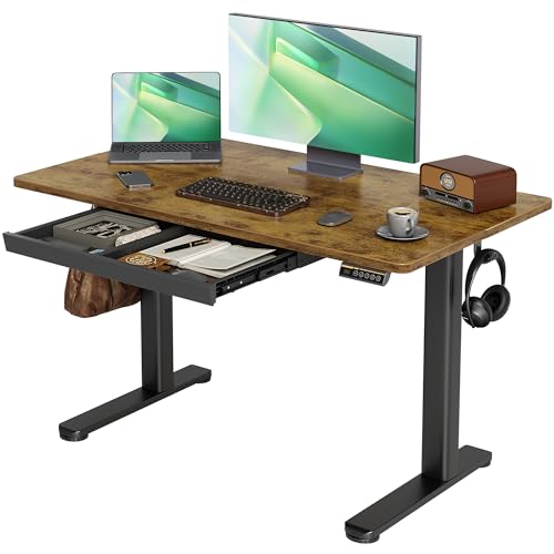 Claiks Standing Desk with Drawers, Stand Up Electric Standing Desk Adjustable Height, Sit Stand Desk Computer Workstation, 48 Inch, Rustic Brown