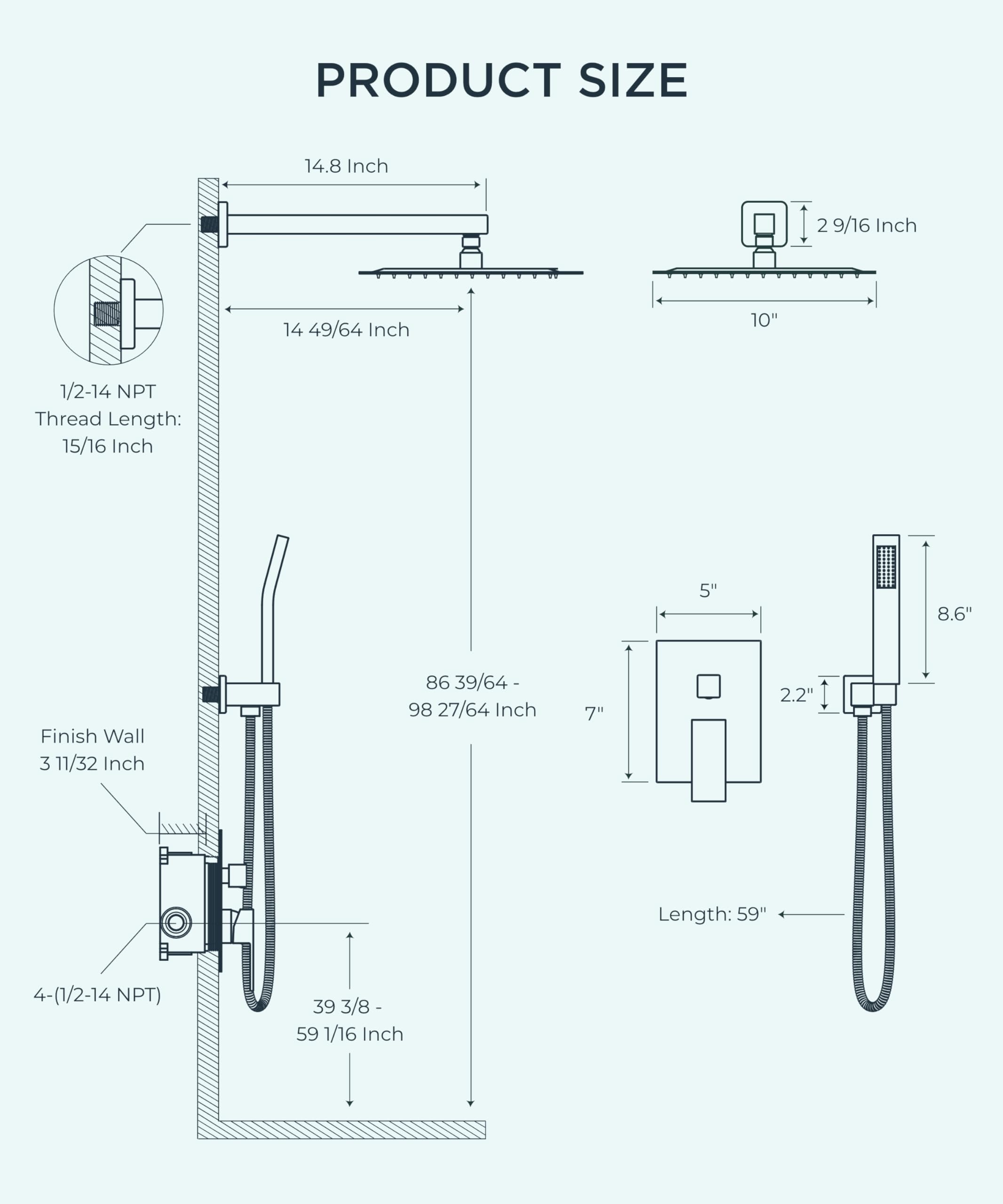 FORIOUS Shower Faucet Set Black -12 Inch Shower System with Solid Brass Pressure Balanced Valve, Rainfall Shower Head and Handle Set, Wall Mounted Shower Fixtures Combo Matte Black