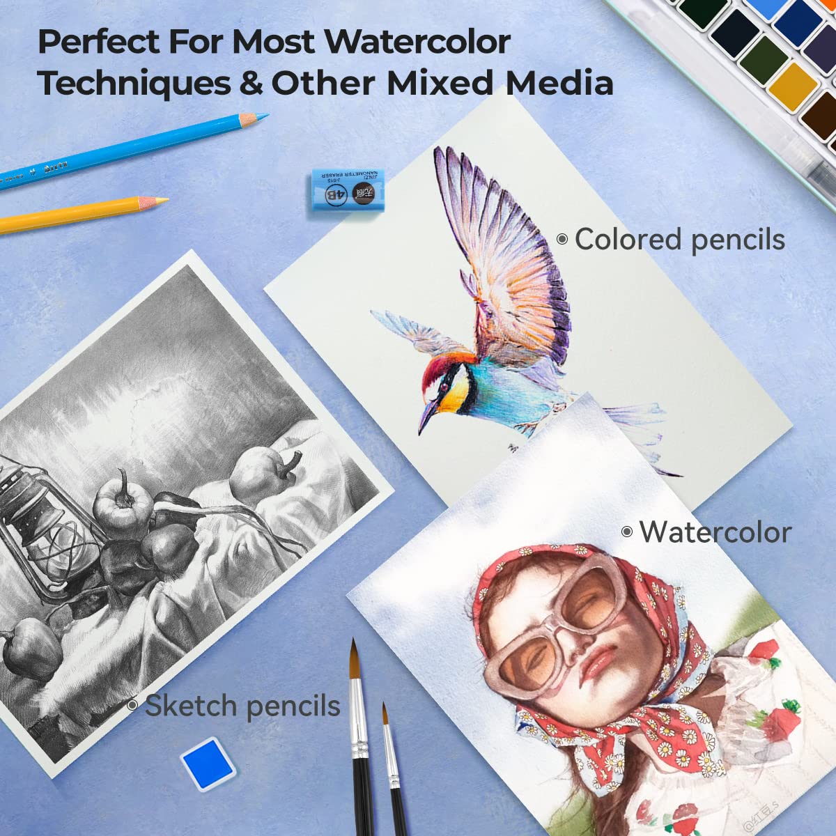 Paul Rubens Artist Quality Watercolor Paper, Painting Paper Acid-Free Hot Pressed 7.87'' x 5.43'', 100% Cotton 300gsm 20 Sheets, Art Supplies Watercolor Drawing for Beginners, Artists