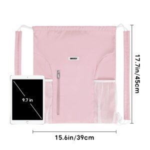 WANDF Drawstring Backpack with Shoulder Pad Sports Gym Backpack with Mesh Pocket String Bag for Women Men(Pink)