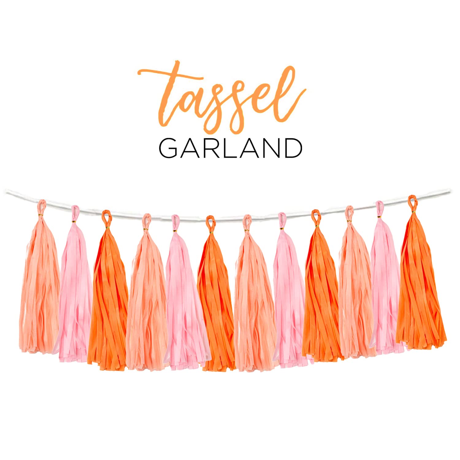 15PCS Pink Orange Peach DIY Tissue Tassel Garland Groovy Retro Party Tassel Banner Bunting Streamer for Girl Baby Shower Groovy Halloween Birthday Bridal Shower Nursery Classroom Wall Hanging Décor